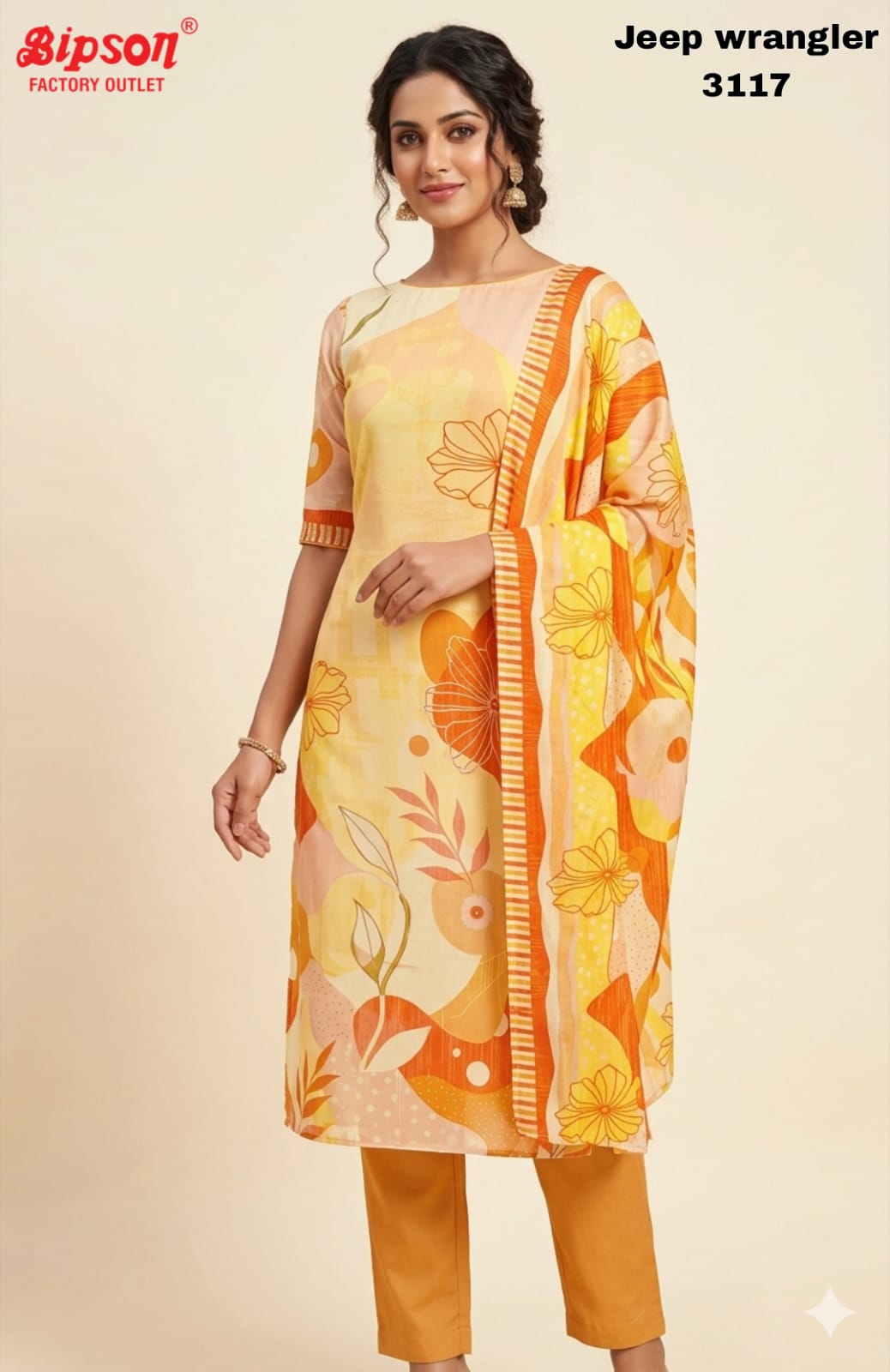 Jeep Wrangler 3117 Bipson Prints Roman Silk Readymade Pant Style Suits Exporter India