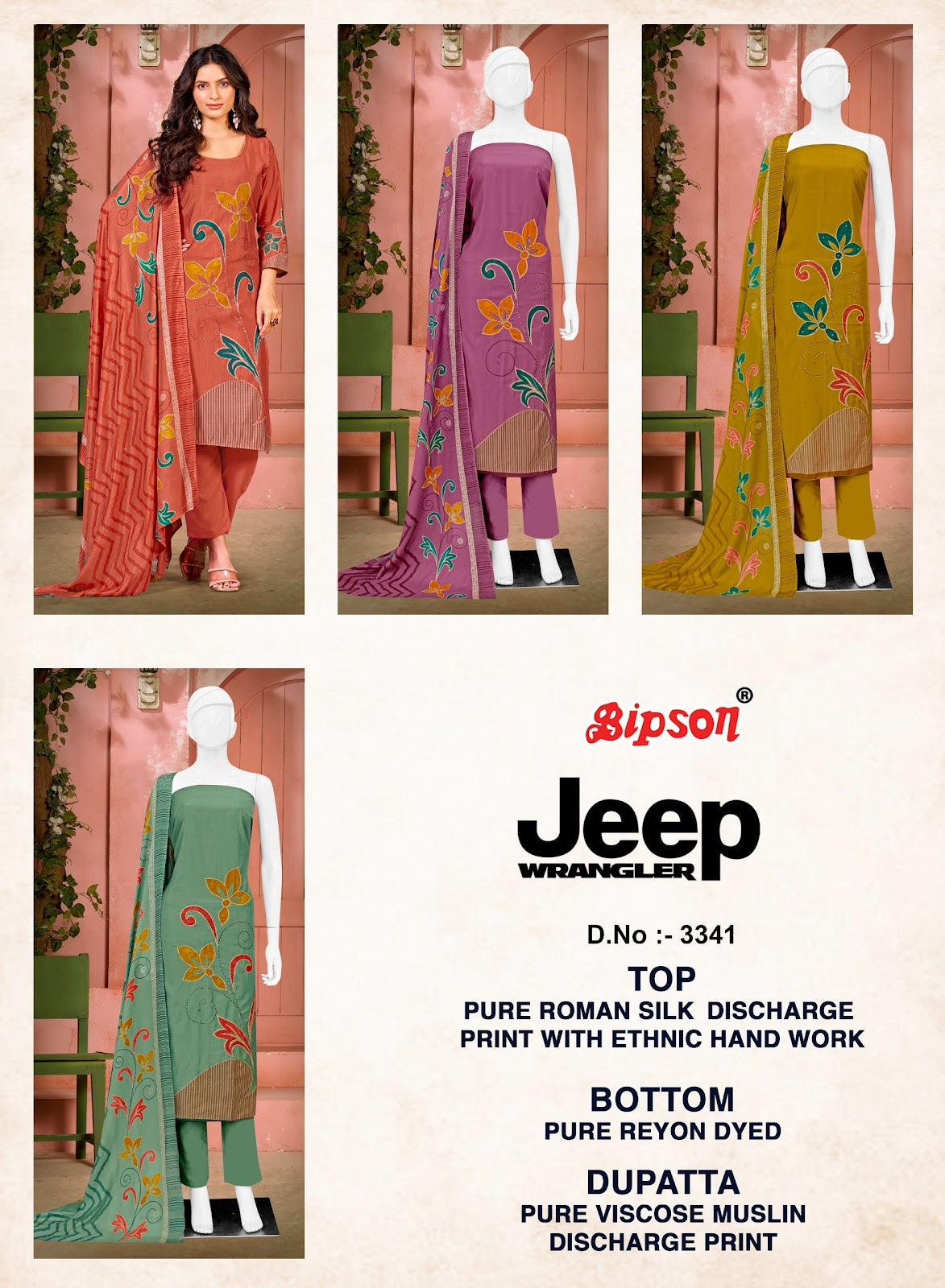 Jeep Wrangler 3341 Bipson Prints Roman Silk Pant Style Suits Wholesale
