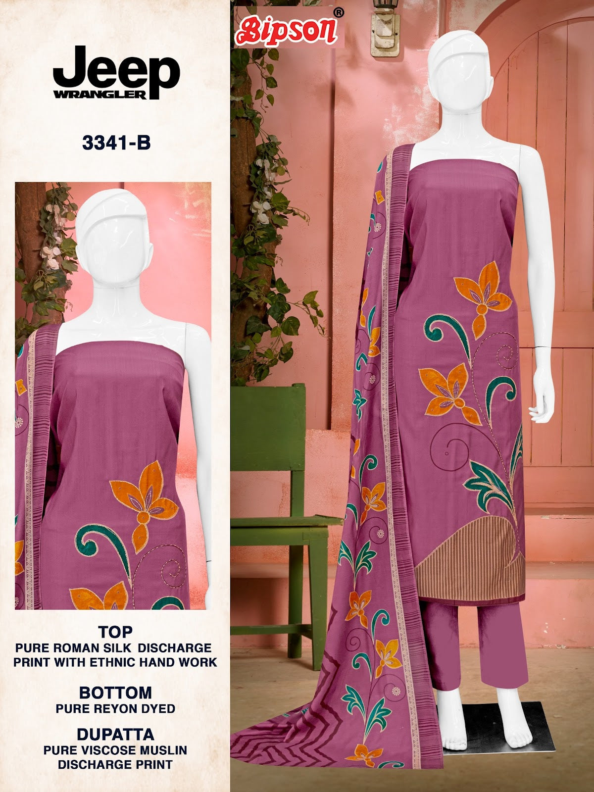 Jeep Wrangler 3341 Bipson Prints Roman Silk Pant Style Suits Wholesale