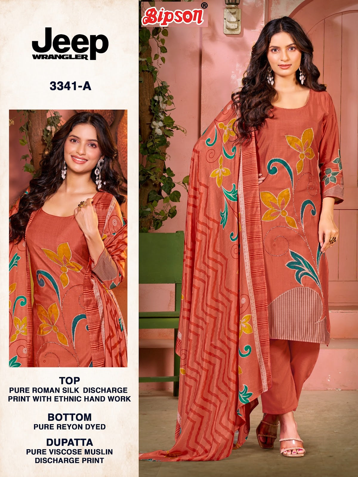 Jeep Wrangler 3341 Bipson Prints Roman Silk Pant Style Suits Wholesale