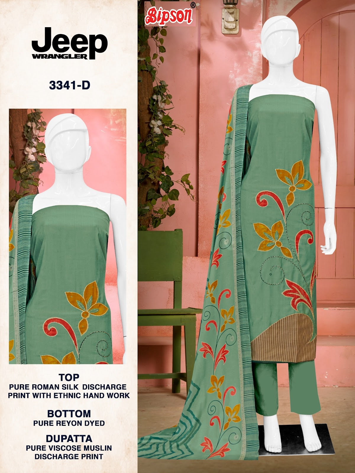 Jeep Wrangler 3341 Bipson Prints Roman Silk Pant Style Suits Wholesale