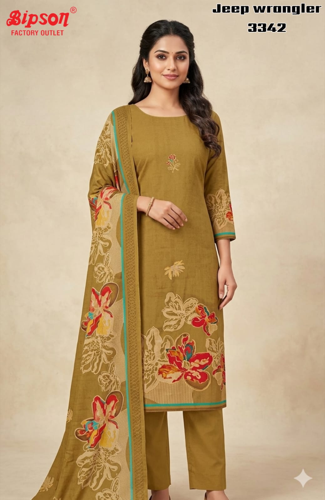 Jeep Wrangler 3342 Bipson Prints Roman Silk Readymade Pant Style Suits Manufacturer Gujarat