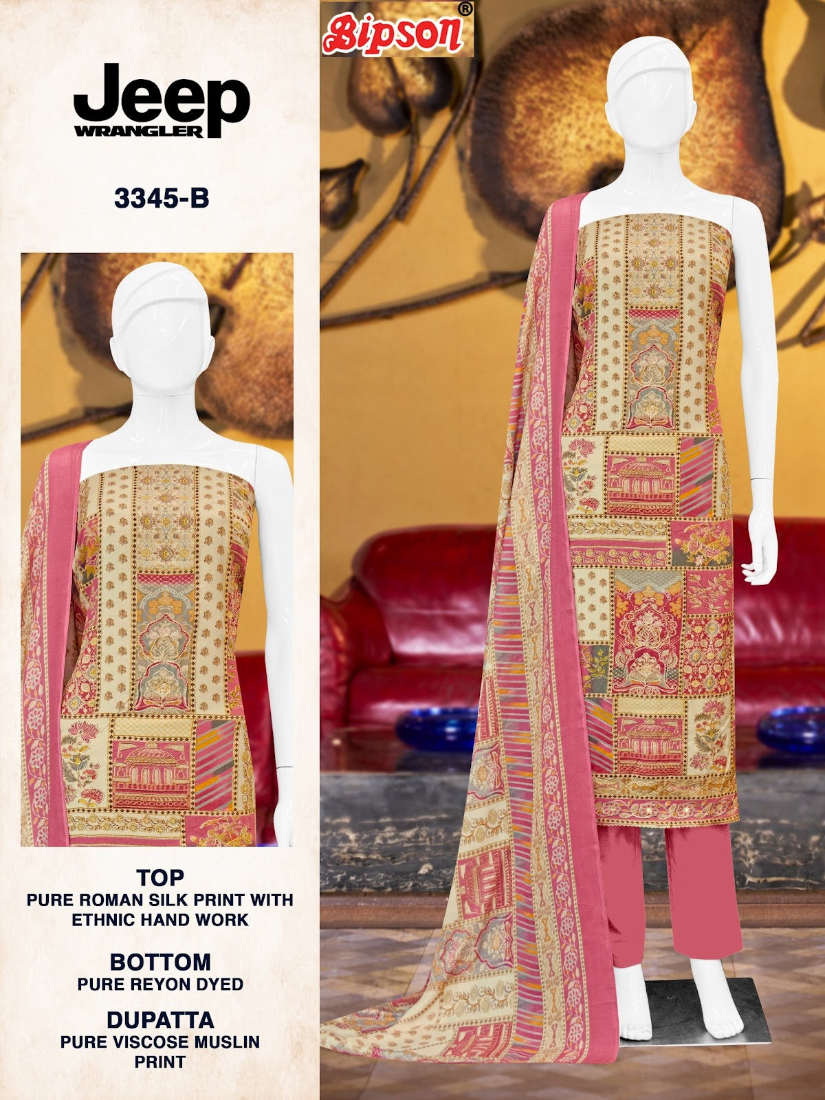Jeep Wrangler 3345 Bipson Prints Roman Silk Pant Style Suits Supplier