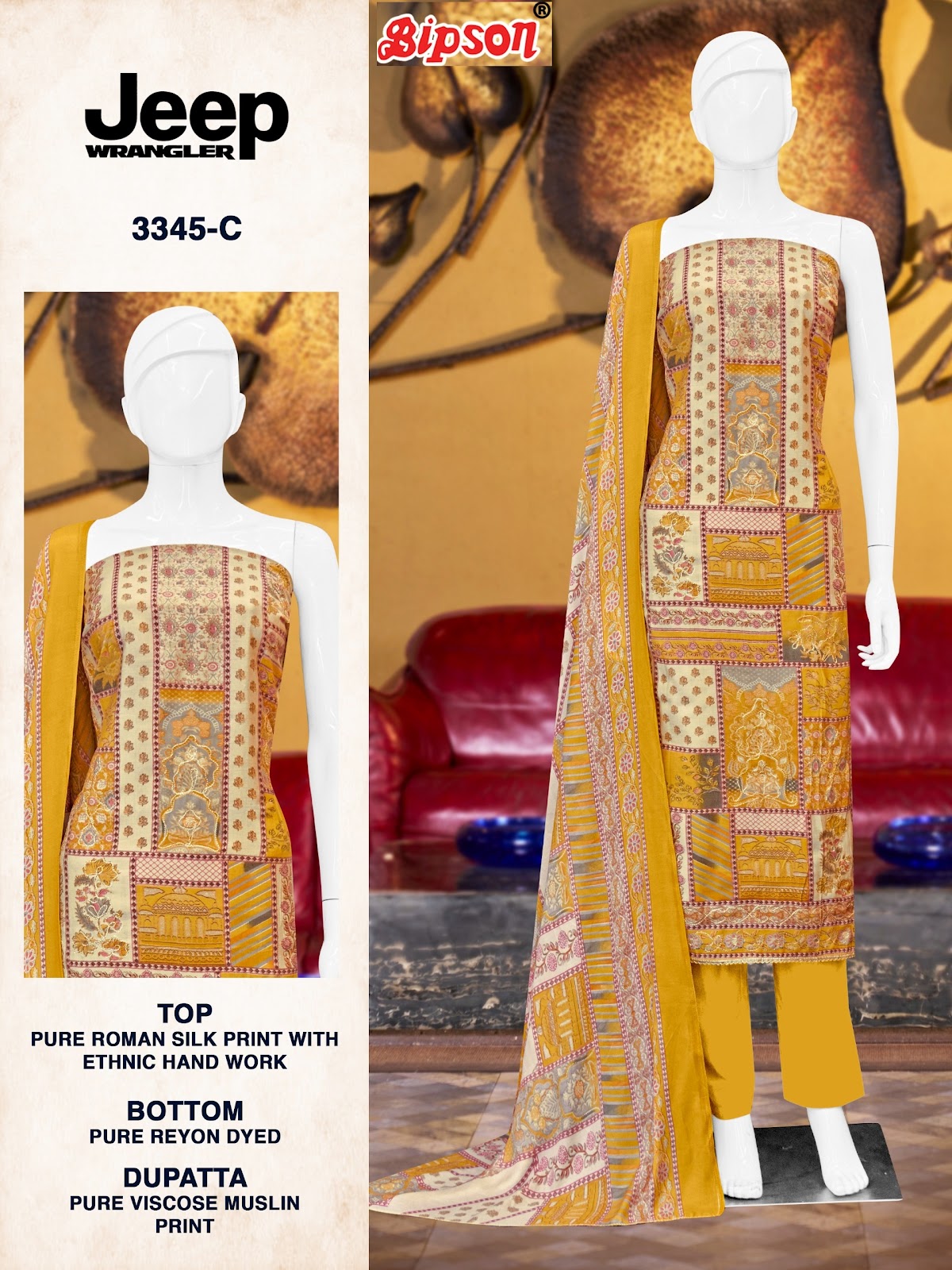 Jeep Wrangler 3345 Bipson Prints Roman Silk Pant Style Suits Supplier
