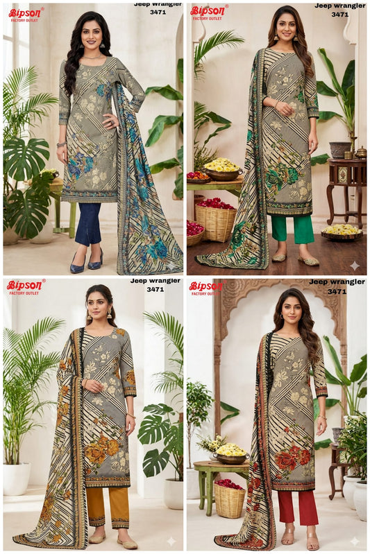 Jeep Wrangler 3471 Bipson Prints Roman Silk Readymade Pant Style Suits Wholesaler India
