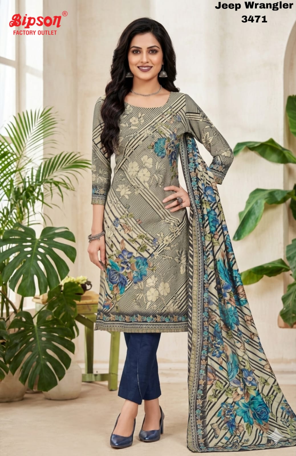 Jeep Wrangler 3471 Bipson Prints Roman Silk Readymade Pant Style Suits Wholesaler India