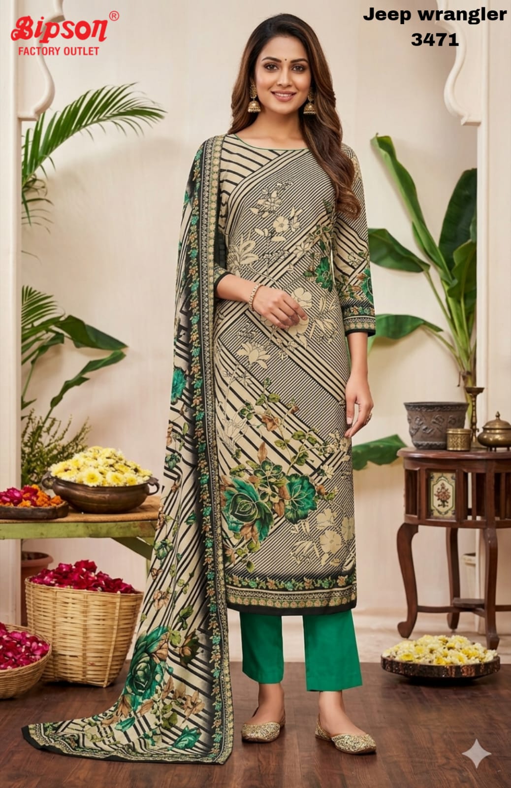 Jeep Wrangler 3471 Bipson Prints Roman Silk Readymade Pant Style Suits Wholesaler India