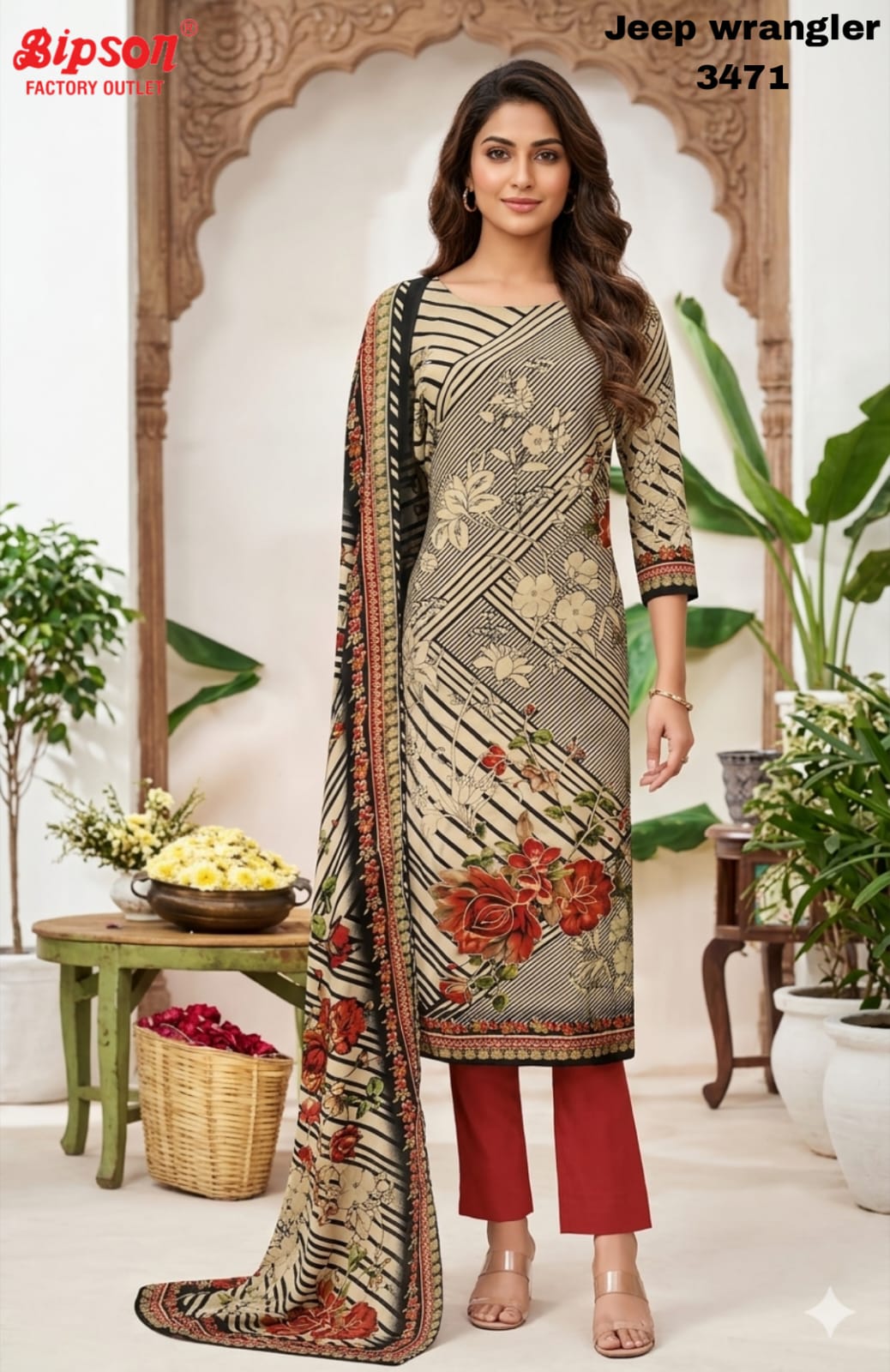 Jeep Wrangler 3471 Bipson Prints Roman Silk Readymade Pant Style Suits Wholesaler India