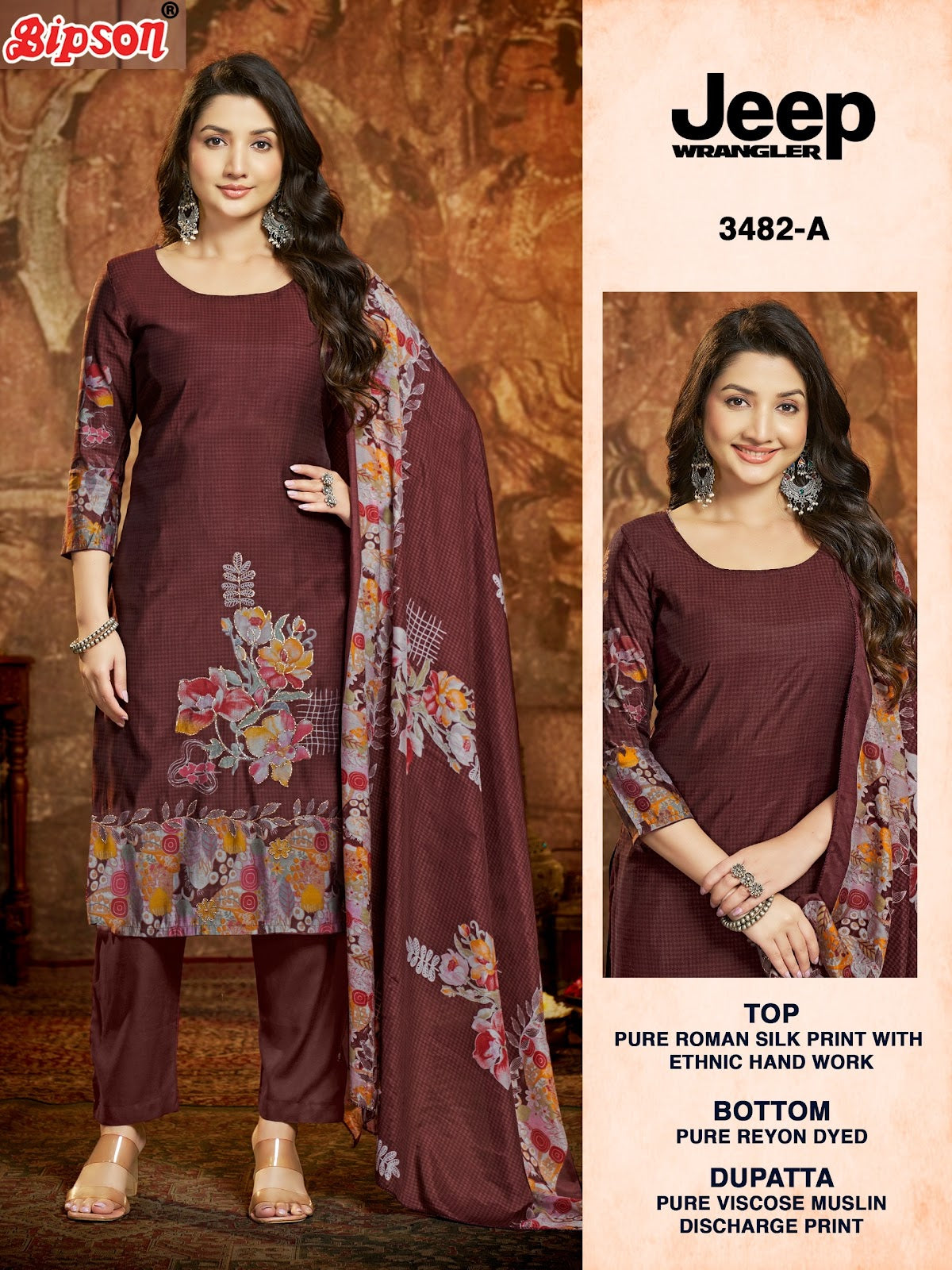 Jeep Wrangler 3482 Bipson Prints Roman Silk Pant Style Suits Supplier Gujarat