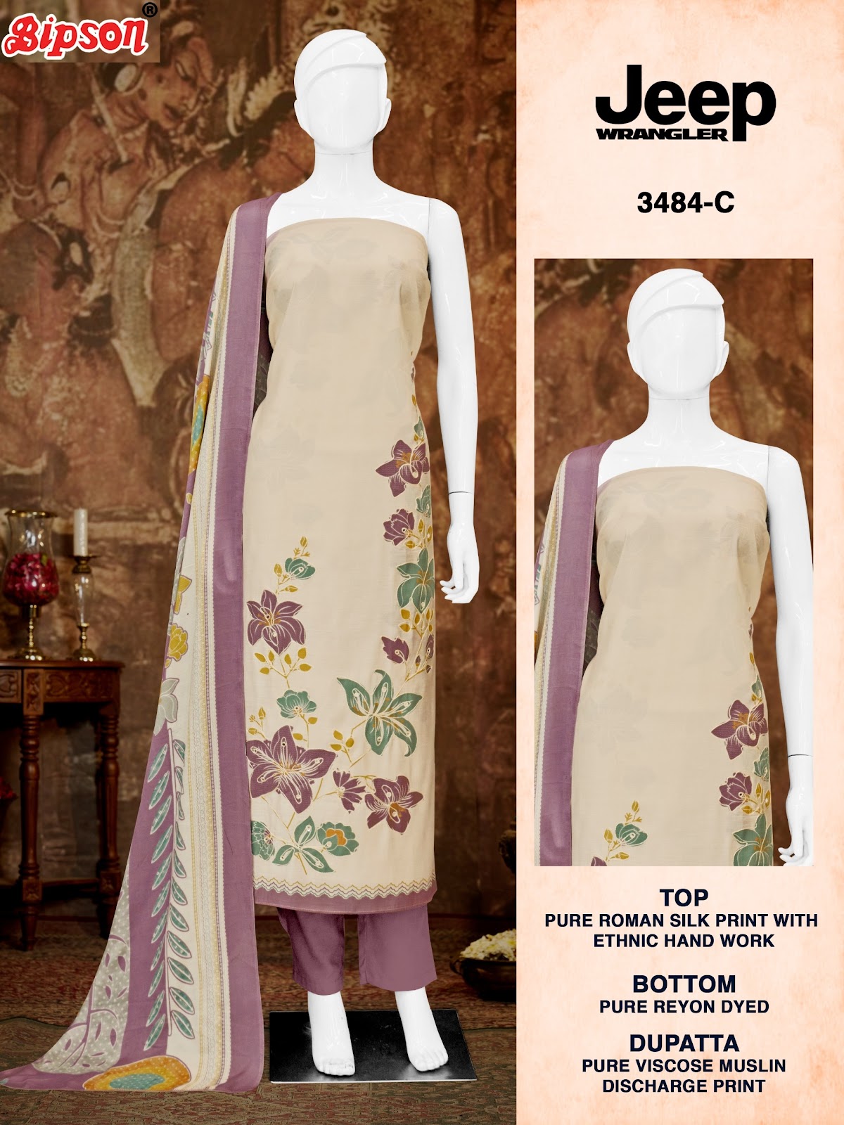 Jeep Wrangler 3484 Bipson Prints Roman Silk Pant Style Suits Wholesaler