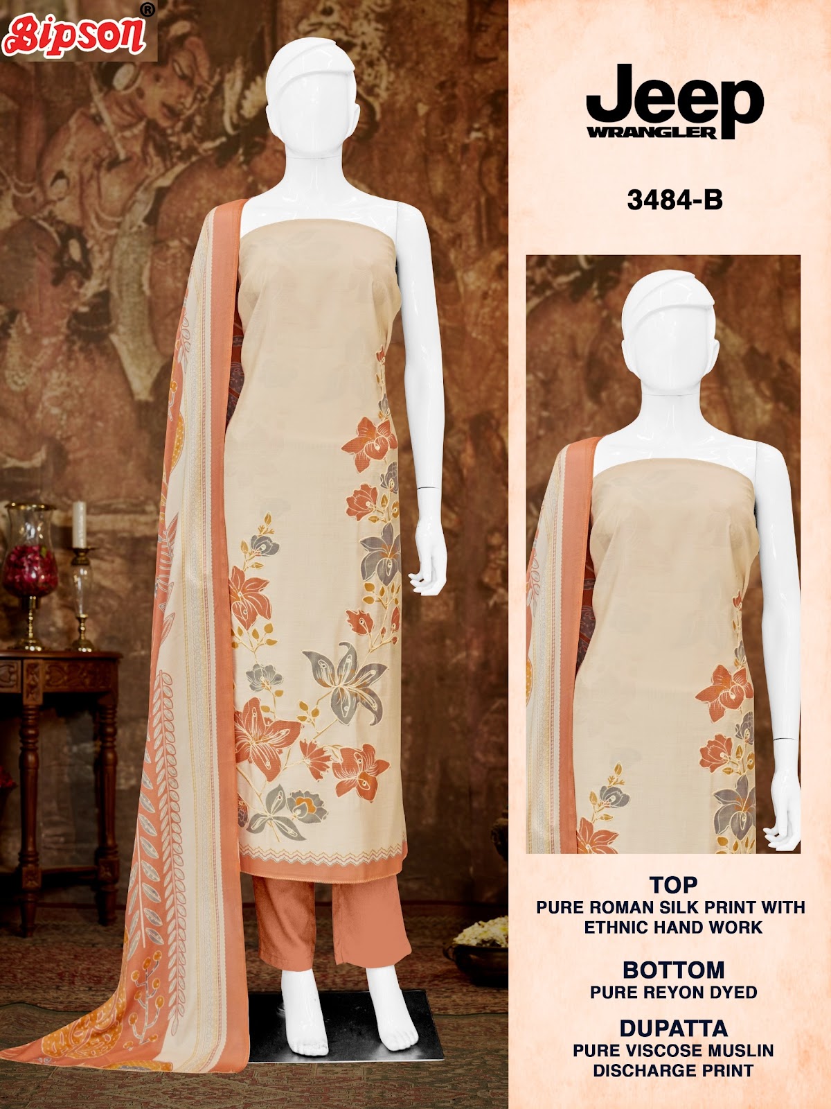 Jeep Wrangler 3484 Bipson Prints Roman Silk Pant Style Suits Wholesaler