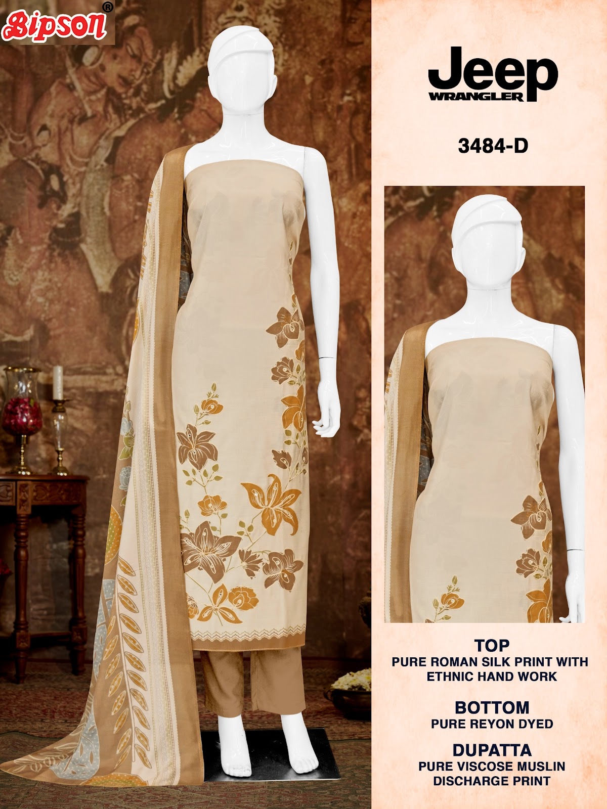 Jeep Wrangler 3484 Bipson Prints Roman Silk Pant Style Suits Wholesaler