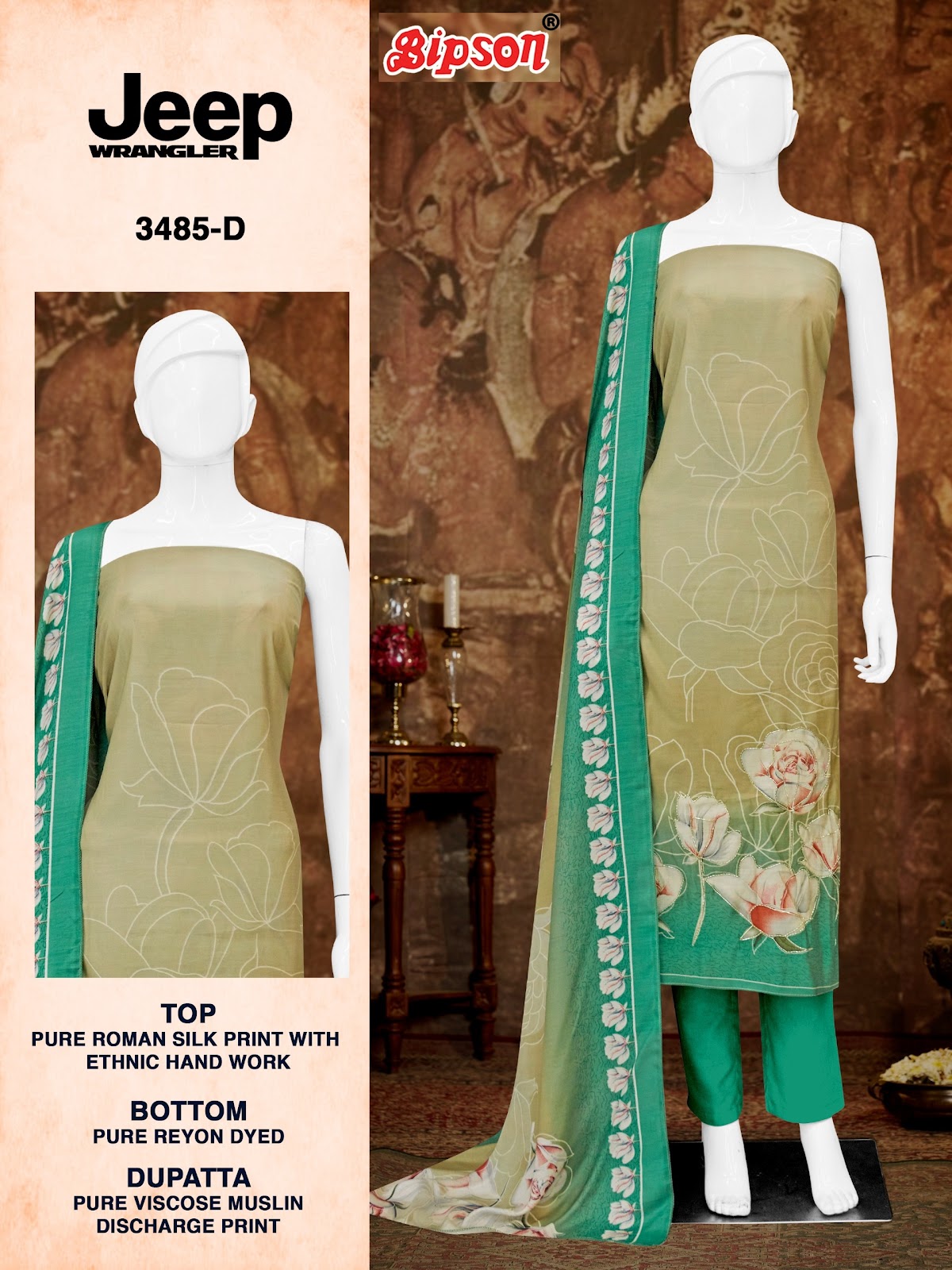 Jeep Wrangler 3485 Bipson Prints Roman Silk Pant Style Suits Exporter