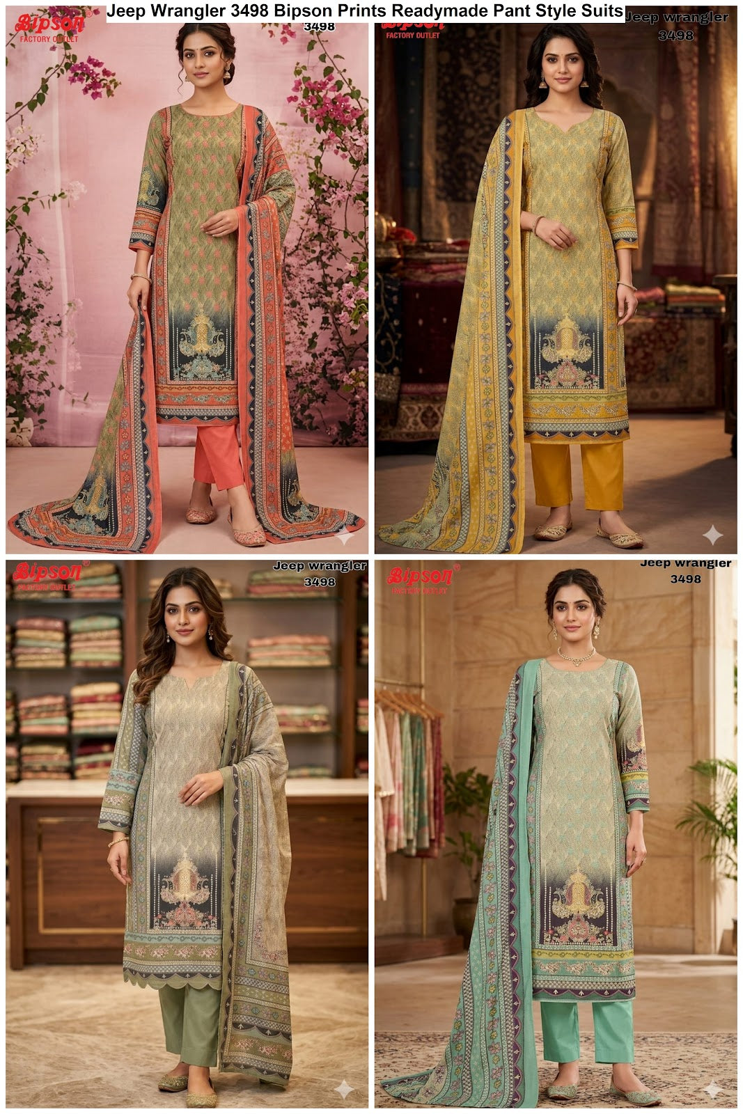 Jeep Wrangler 3498 Bipson Prints Roman Silk Readymade Pant Style Suits Supplier Ahmedabad