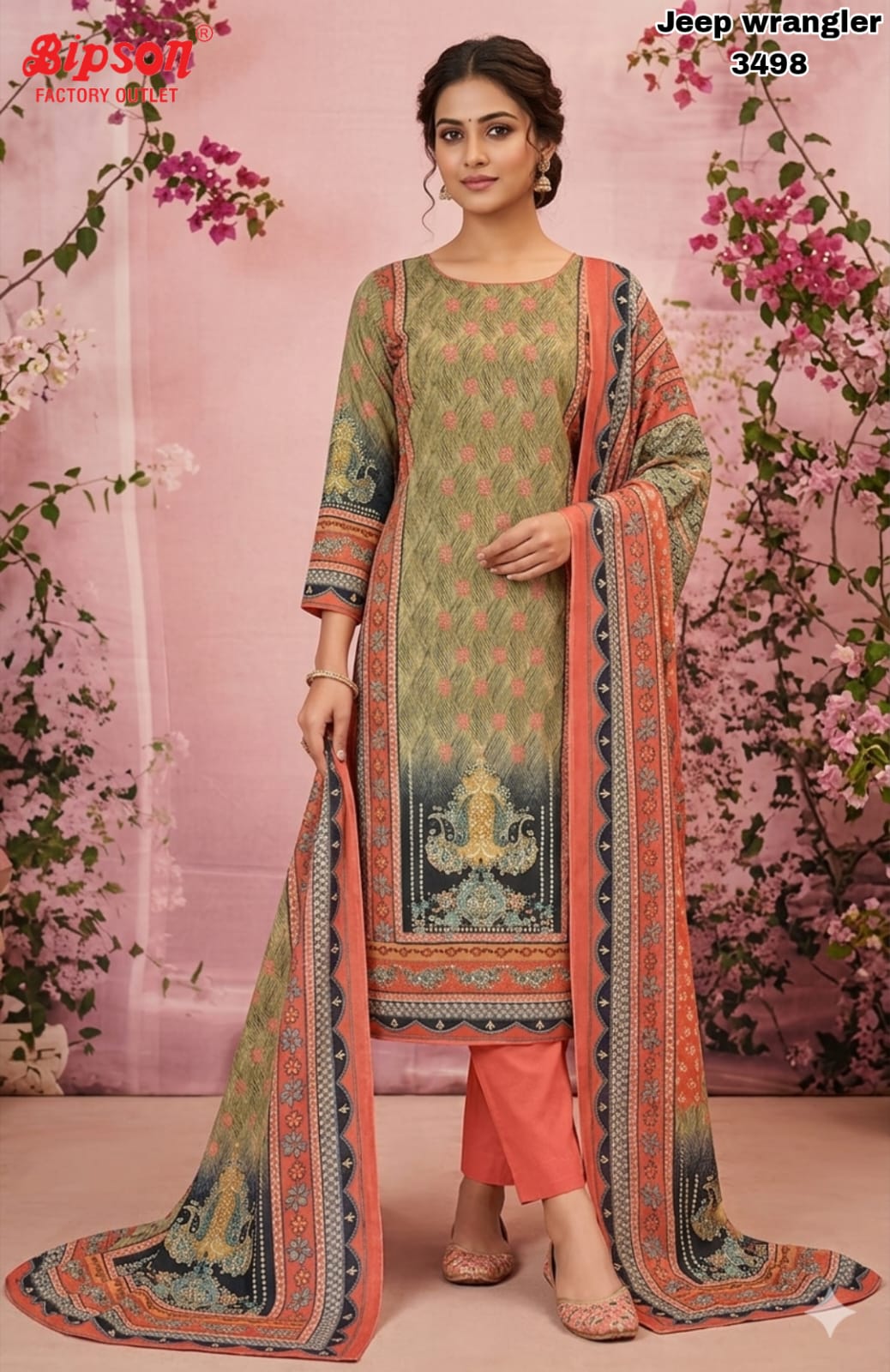Jeep Wrangler 3498 Bipson Prints Roman Silk Readymade Pant Style Suits Supplier Ahmedabad