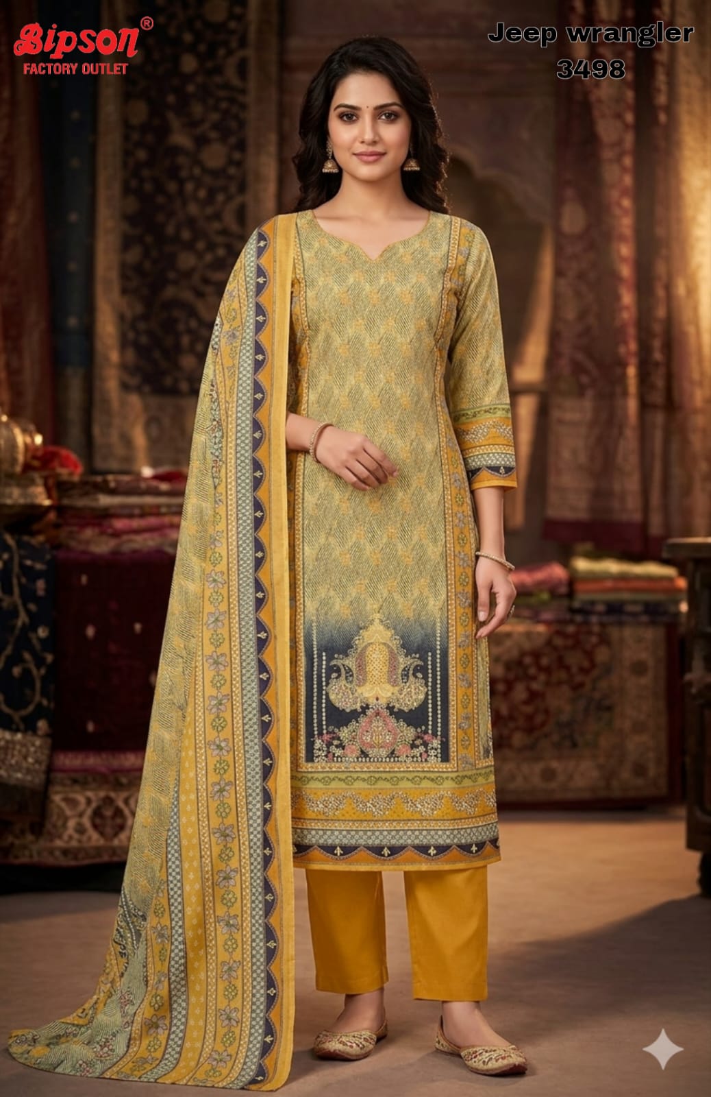Jeep Wrangler 3498 Bipson Prints Roman Silk Readymade Pant Style Suits Supplier Ahmedabad