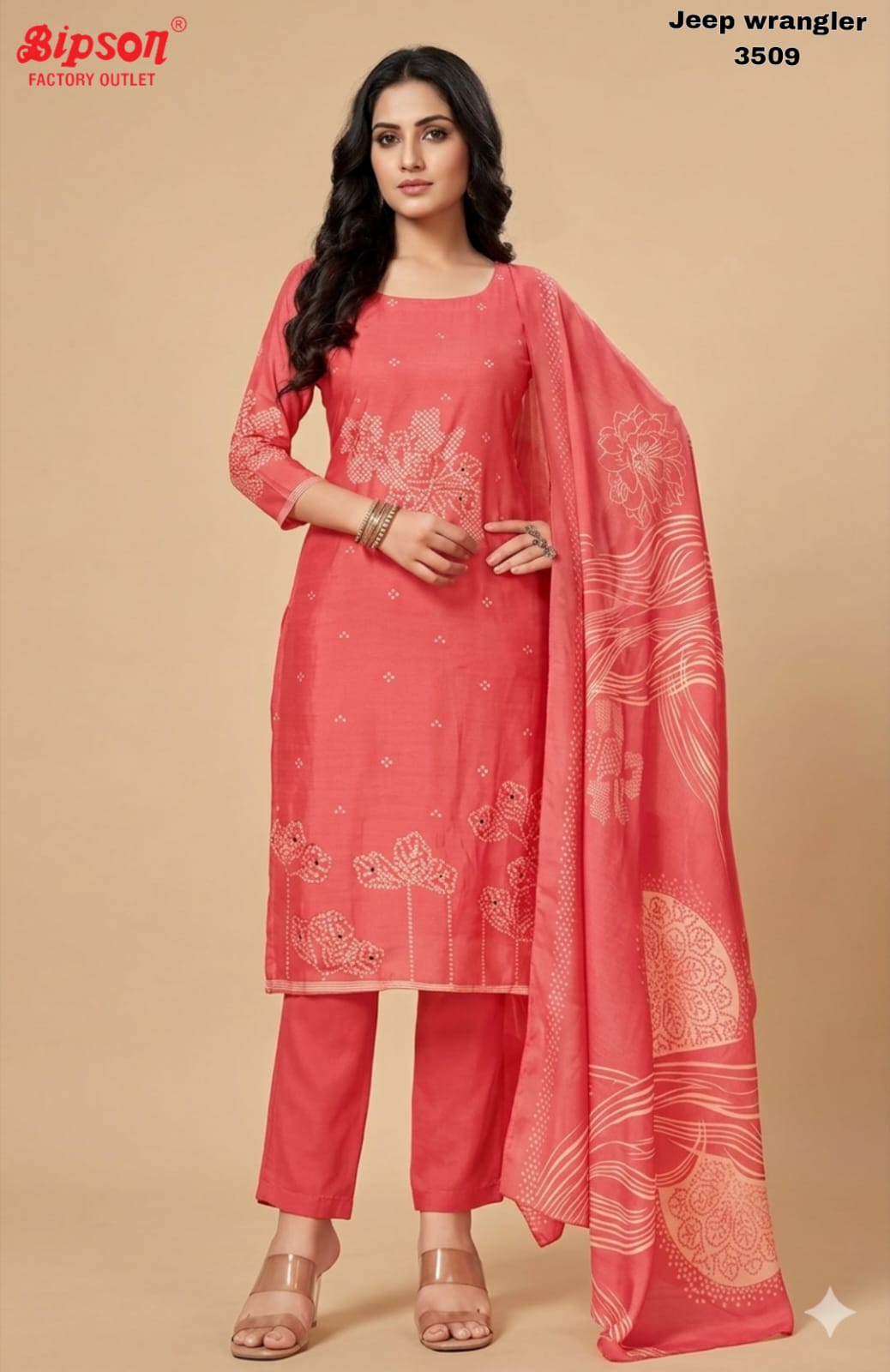 Jeep Wrangler 3509 Bipson Prints Roman Silk Readymade Pant Style Suits Wholesale Price