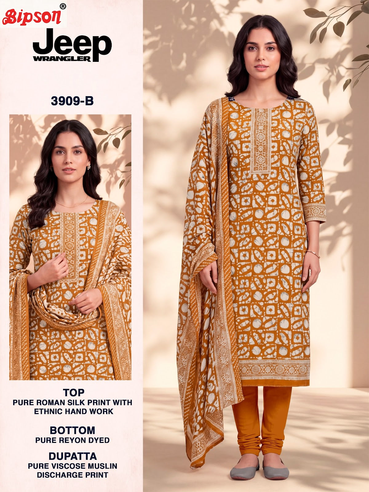 Jeep Wrangler 3909 Bipson Prints Roman Silk Pant Style Suits Wholesale Price