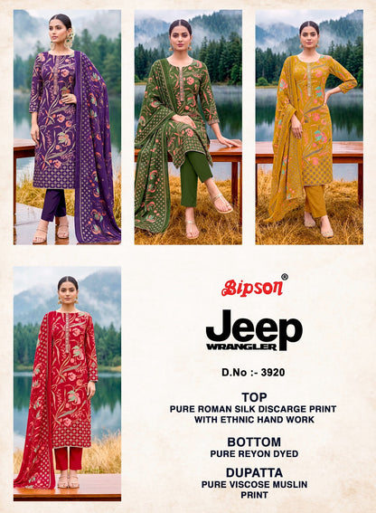 Jeep Wrangler 3920 Bipson Prints Roman Silk Pant Style Suits Wholesaler India