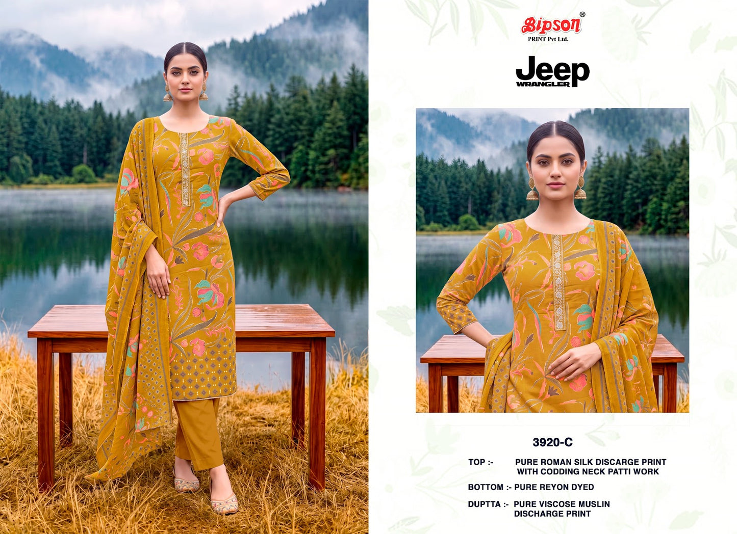 Jeep Wrangler 3920 Bipson Prints Roman Silk Pant Style Suits Wholesaler India
