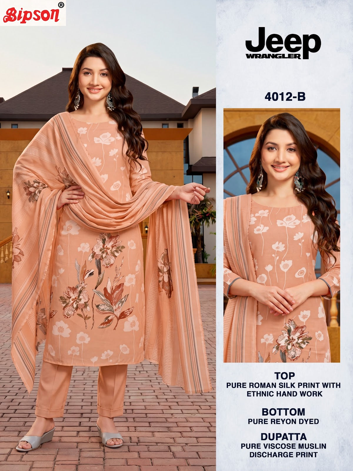 Jeep Wrangler 4012 Bipson Prints Roman Silk Pant Style Suits Supplier India