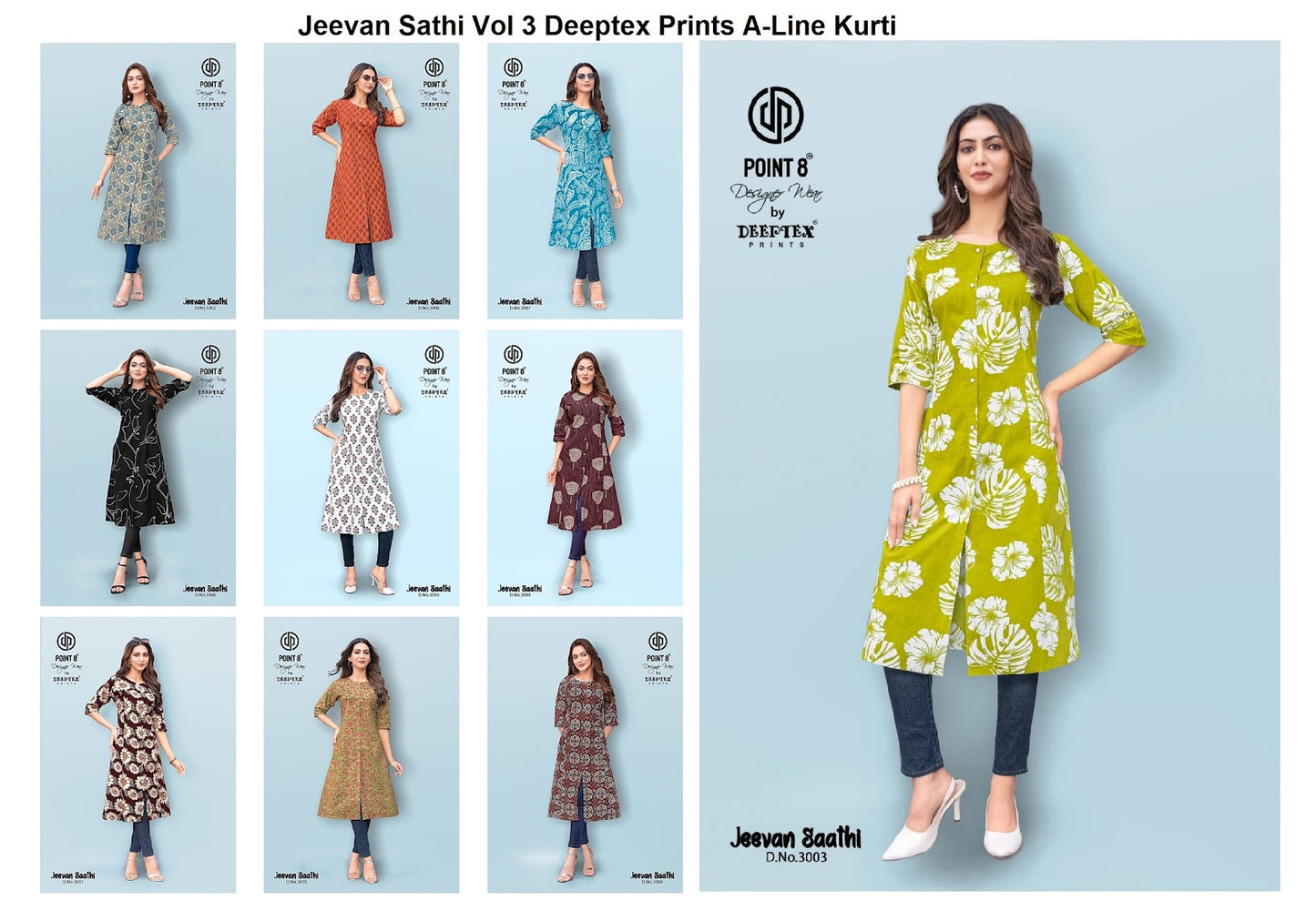 Jeevan Sathi Vol 3 Deeptex Prints Cotton A-Line Kurti Wholesaler
