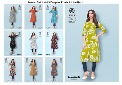 Jeevan Sathi Vol 3 Deeptex Prints Cotton A-Line Kurti Wholesaler