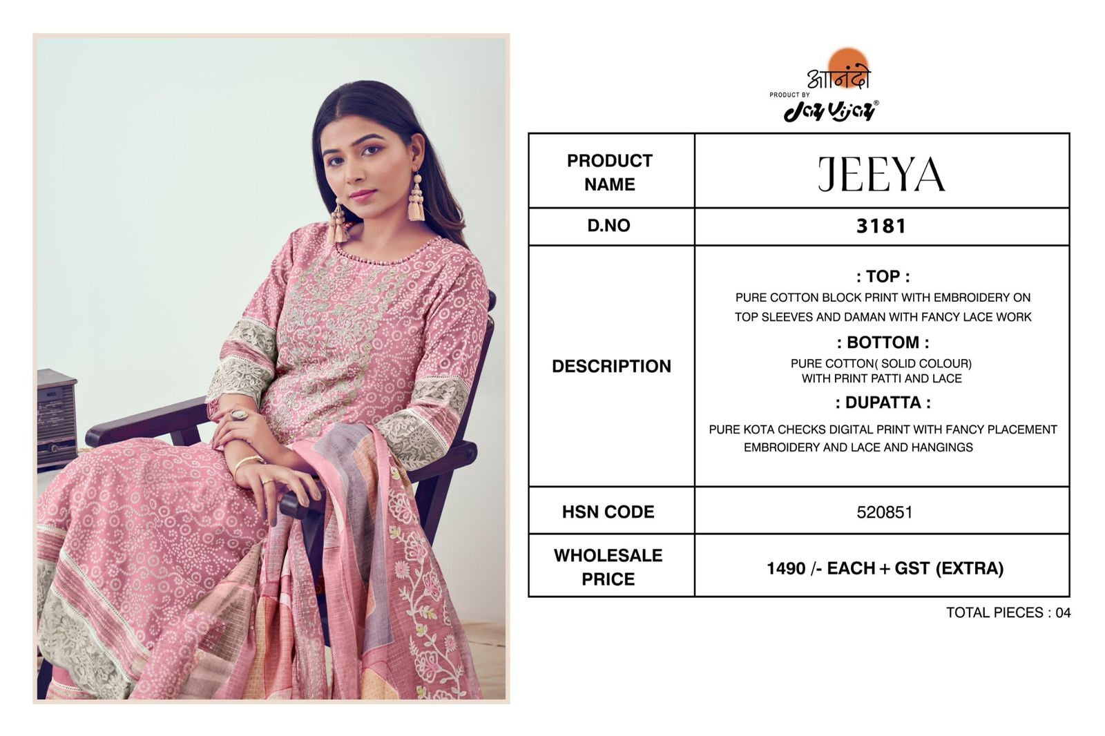 Jeeya-3181 Jay Vijay Pure Cotton Pant Style Suits