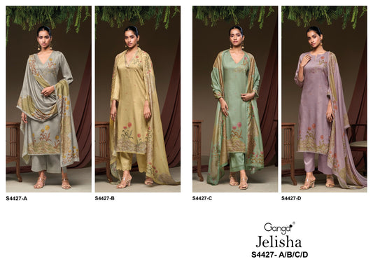 Jelisha 4427 Ganga Cotton Satin Pant Style Suits Wholesaler Gujarat