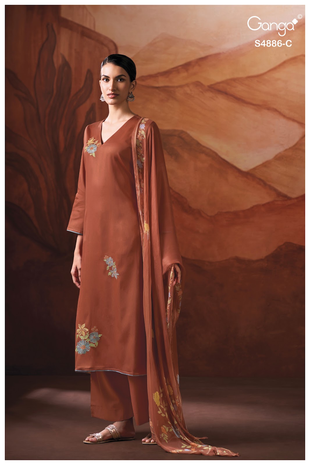 Jelyis S4886 Ganga Cotton Satin Plazzo Style Suits Wholesaler