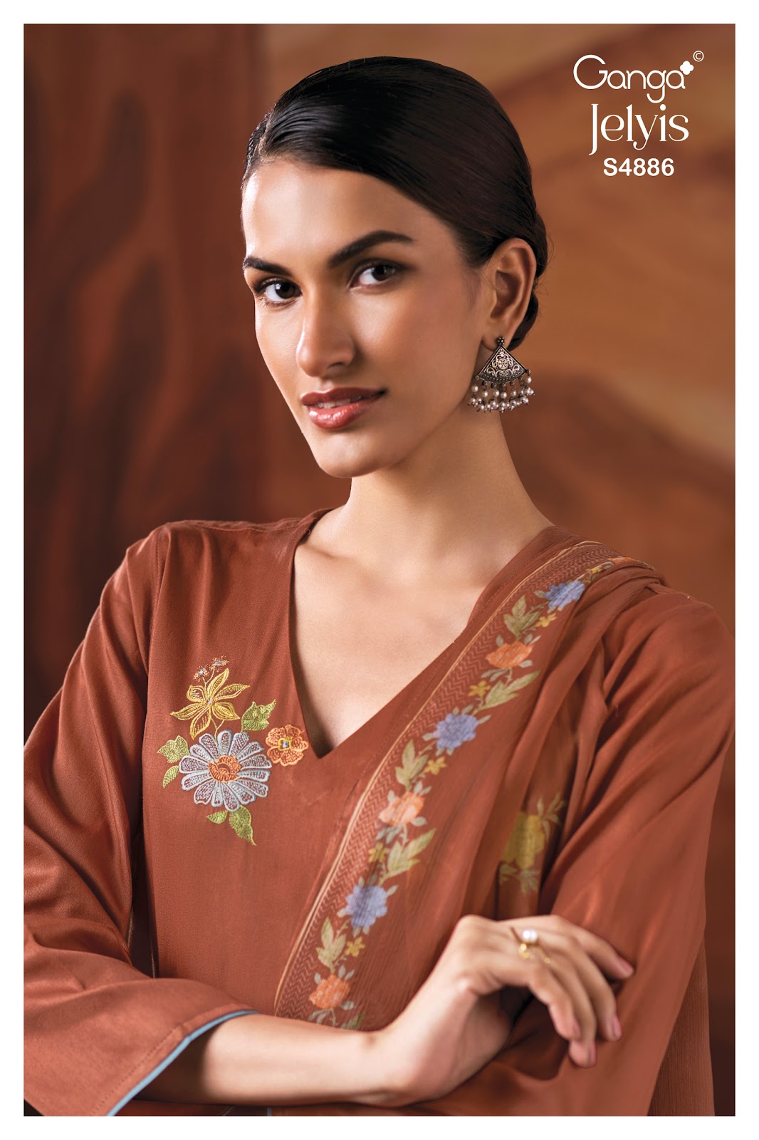 Jelyis S4886 Ganga Cotton Satin Plazzo Style Suits Wholesaler