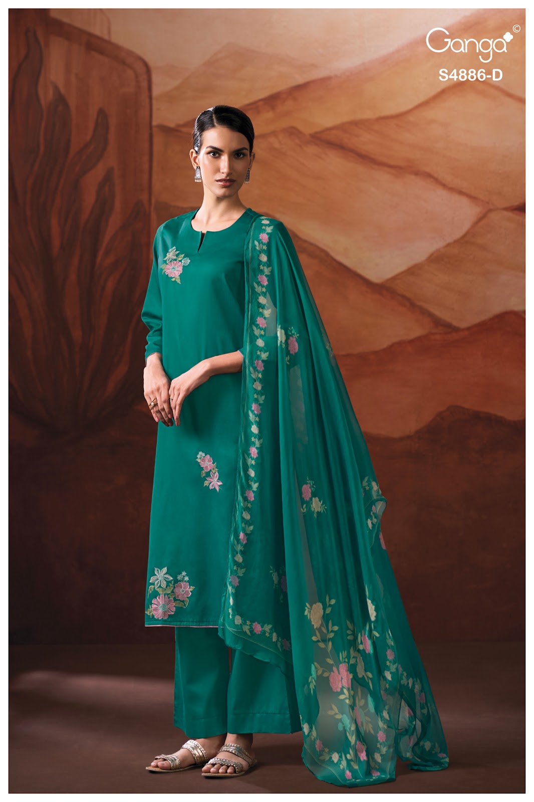 Jelyis S4886 Ganga Cotton Satin Plazzo Style Suits Wholesaler