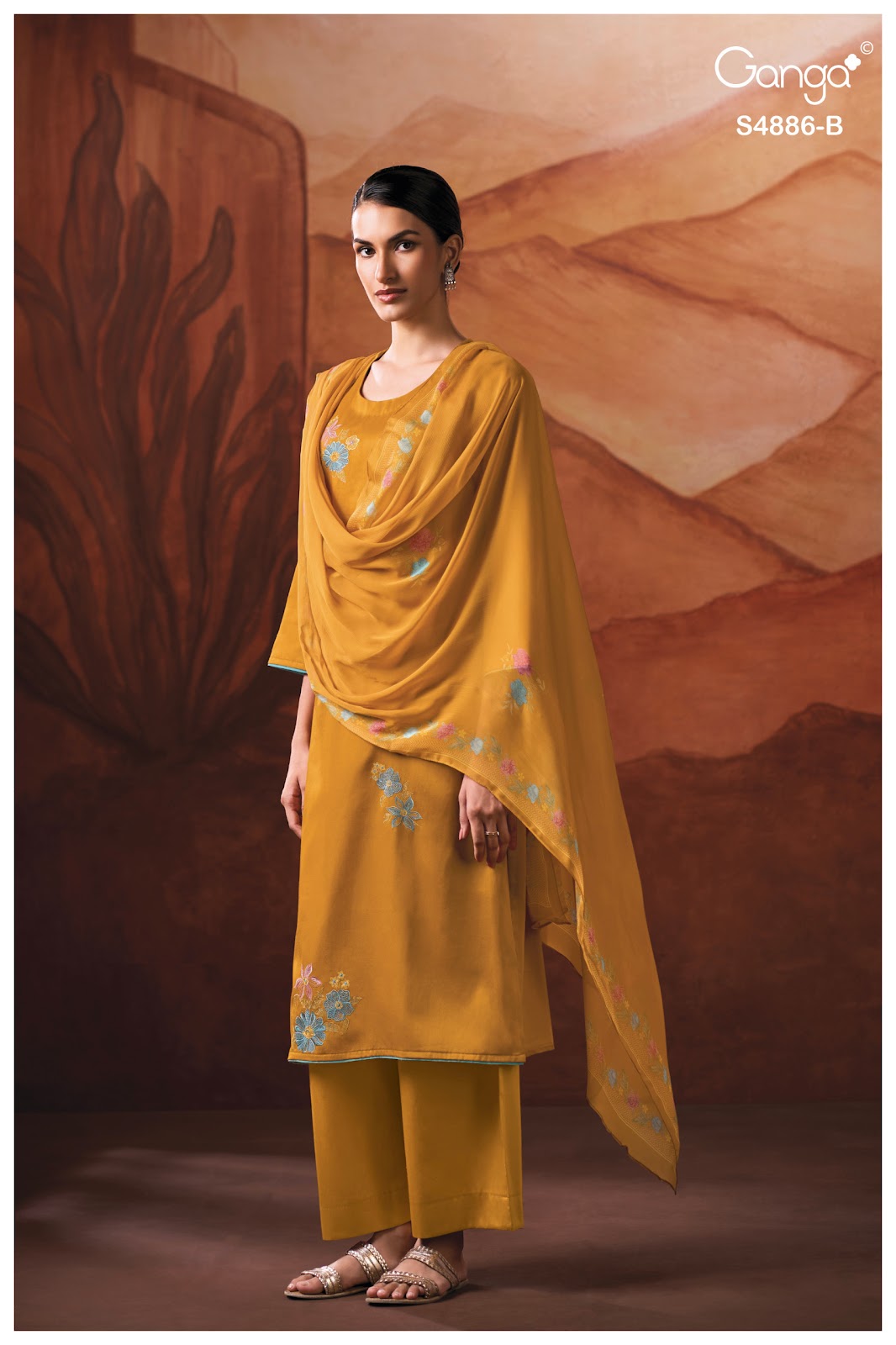 Jelyis S4886 Ganga Cotton Satin Plazzo Style Suits Wholesaler