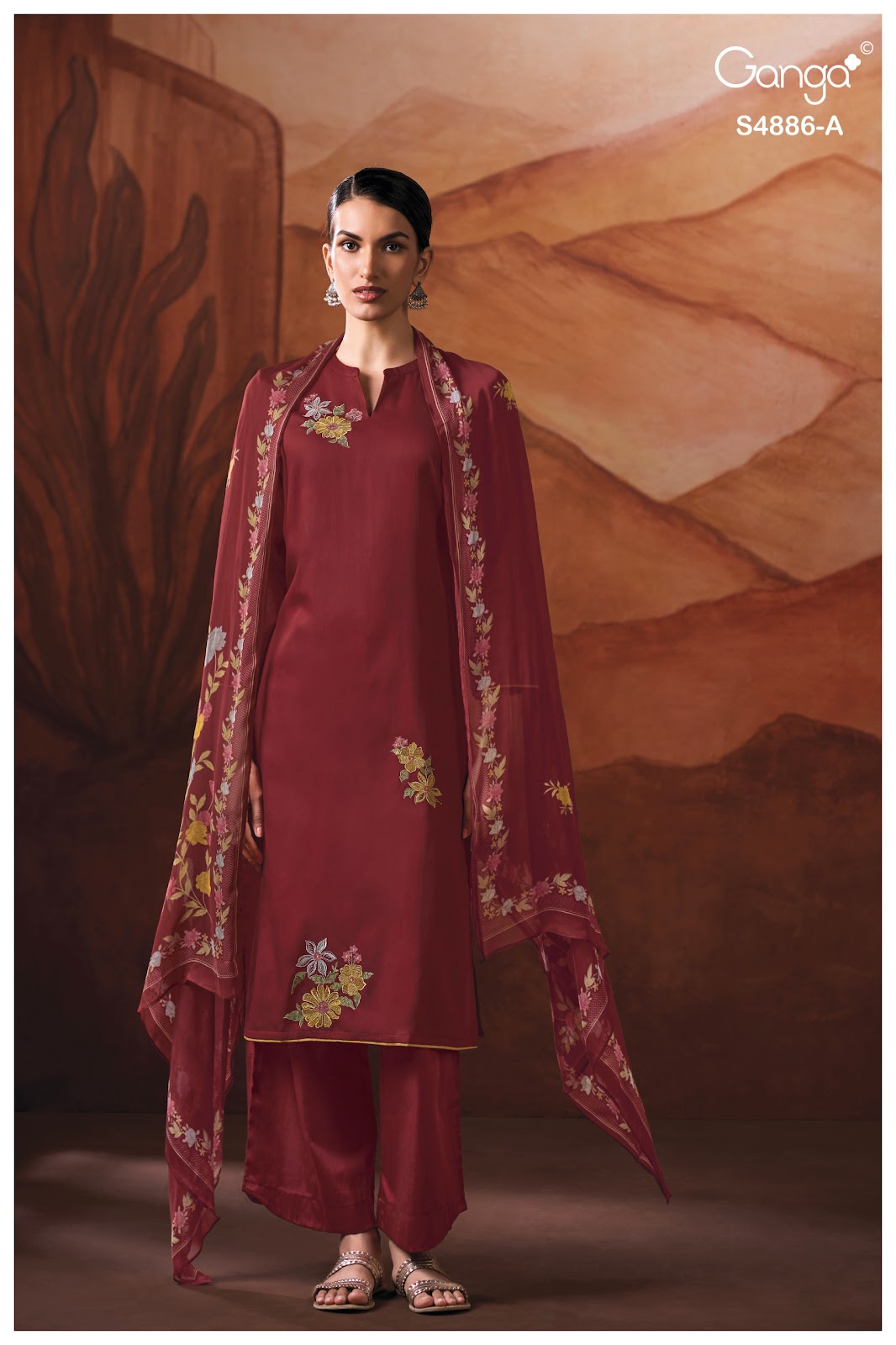 Jelyis S4886 Ganga Cotton Satin Plazzo Style Suits Wholesaler