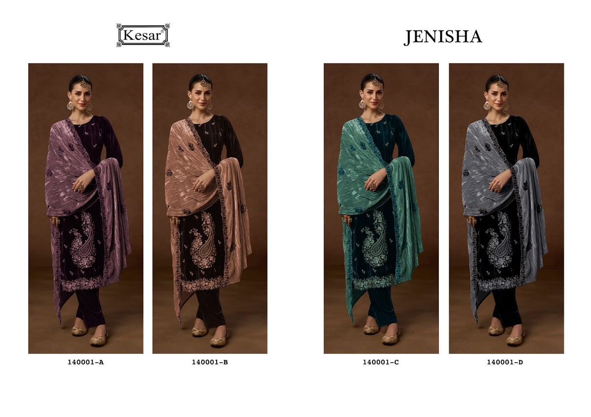Jenisha 140001 Kesar Crush Velvet Suits Supplier India