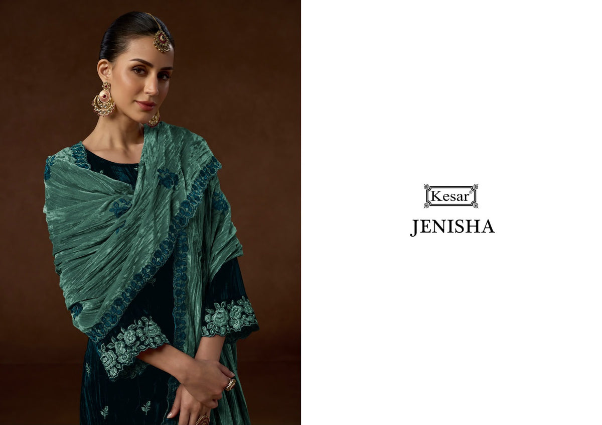 Jenisha 140001 Kesar Crush Velvet Suits Supplier India