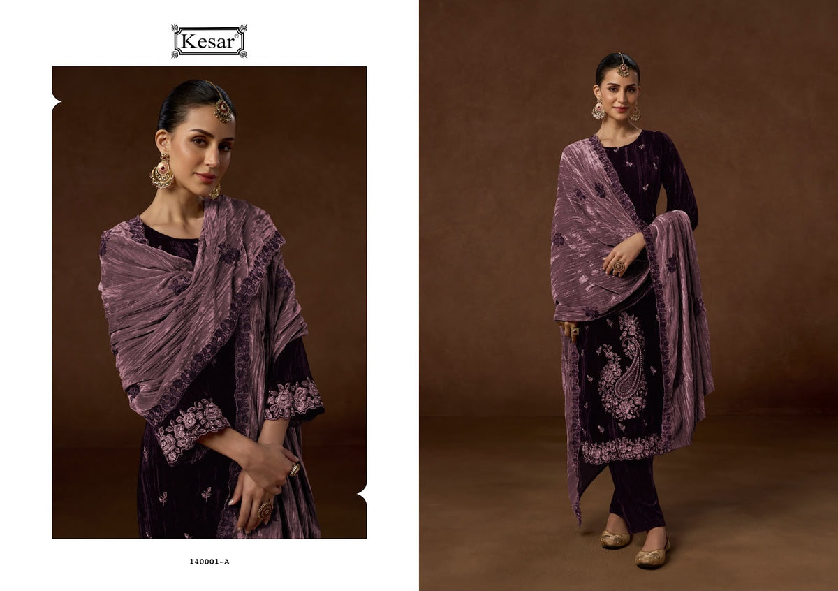 Jenisha 140001 Kesar Crush Velvet Suits Supplier India