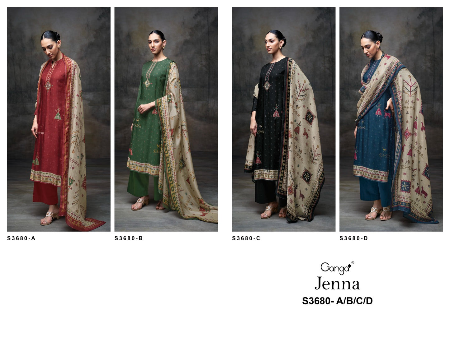 Jenna 3680 Ganga Premium Bemberg Plazzo Style Suits Exporter Ahmedabad