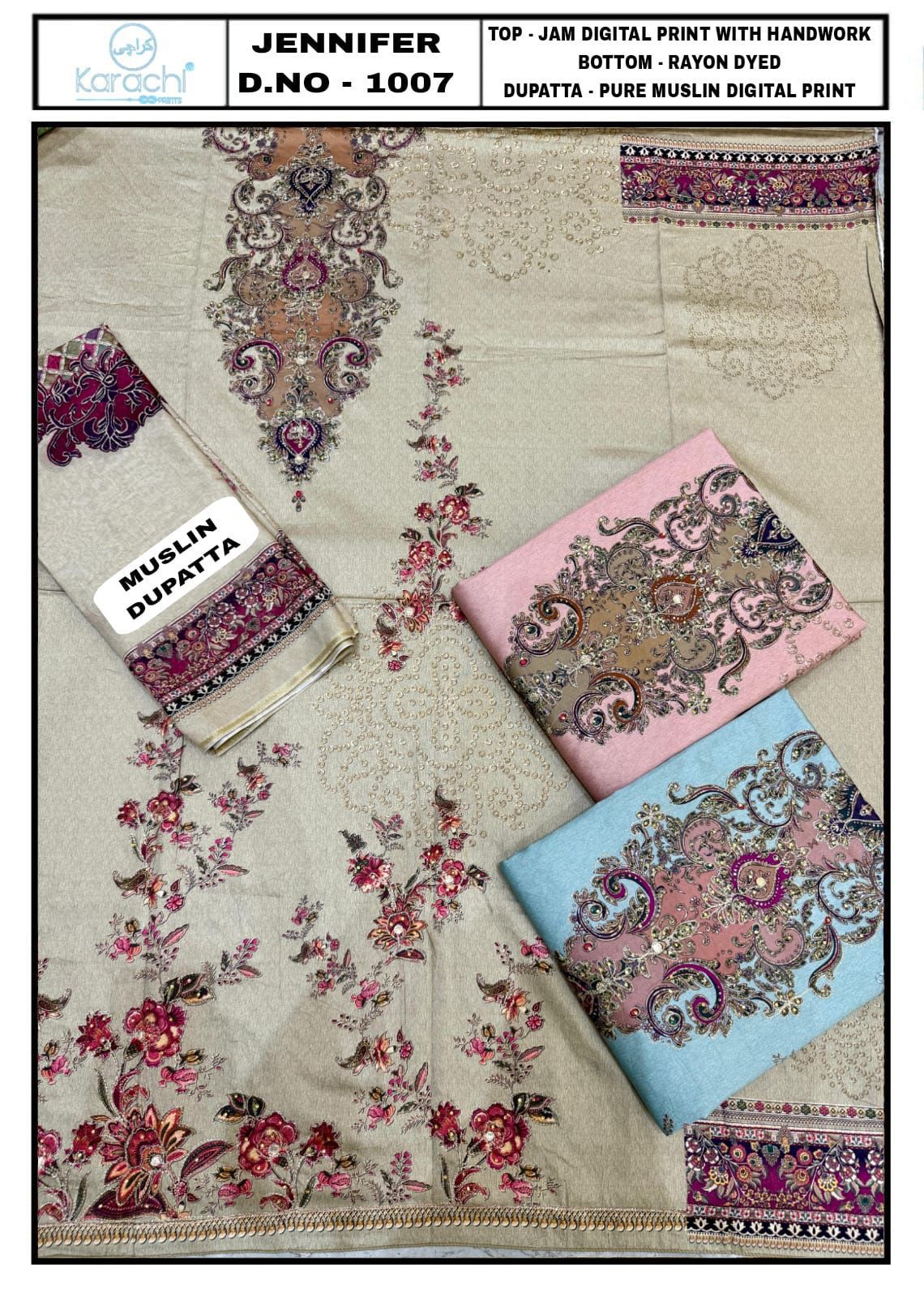 Jennifer Karachi Prints Pure Jam Salwar Suits Manufacturer India