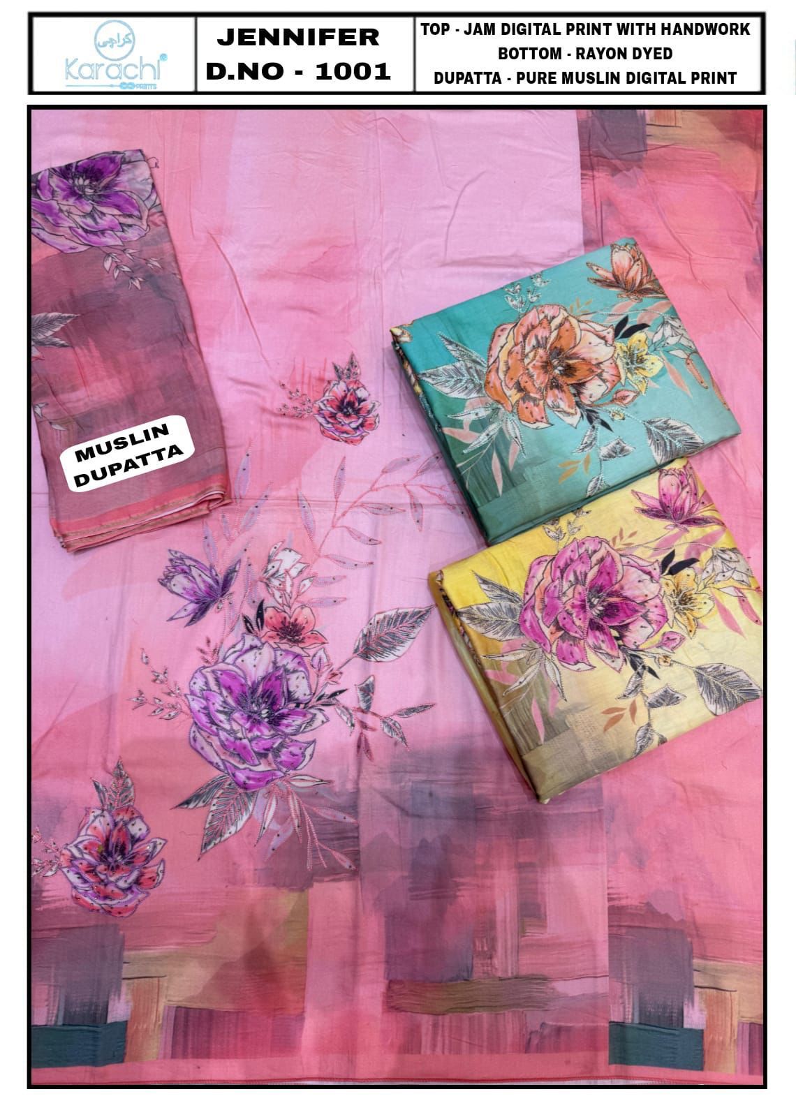 Jennifer Karachi Prints Pure Jam Salwar Suits Manufacturer India