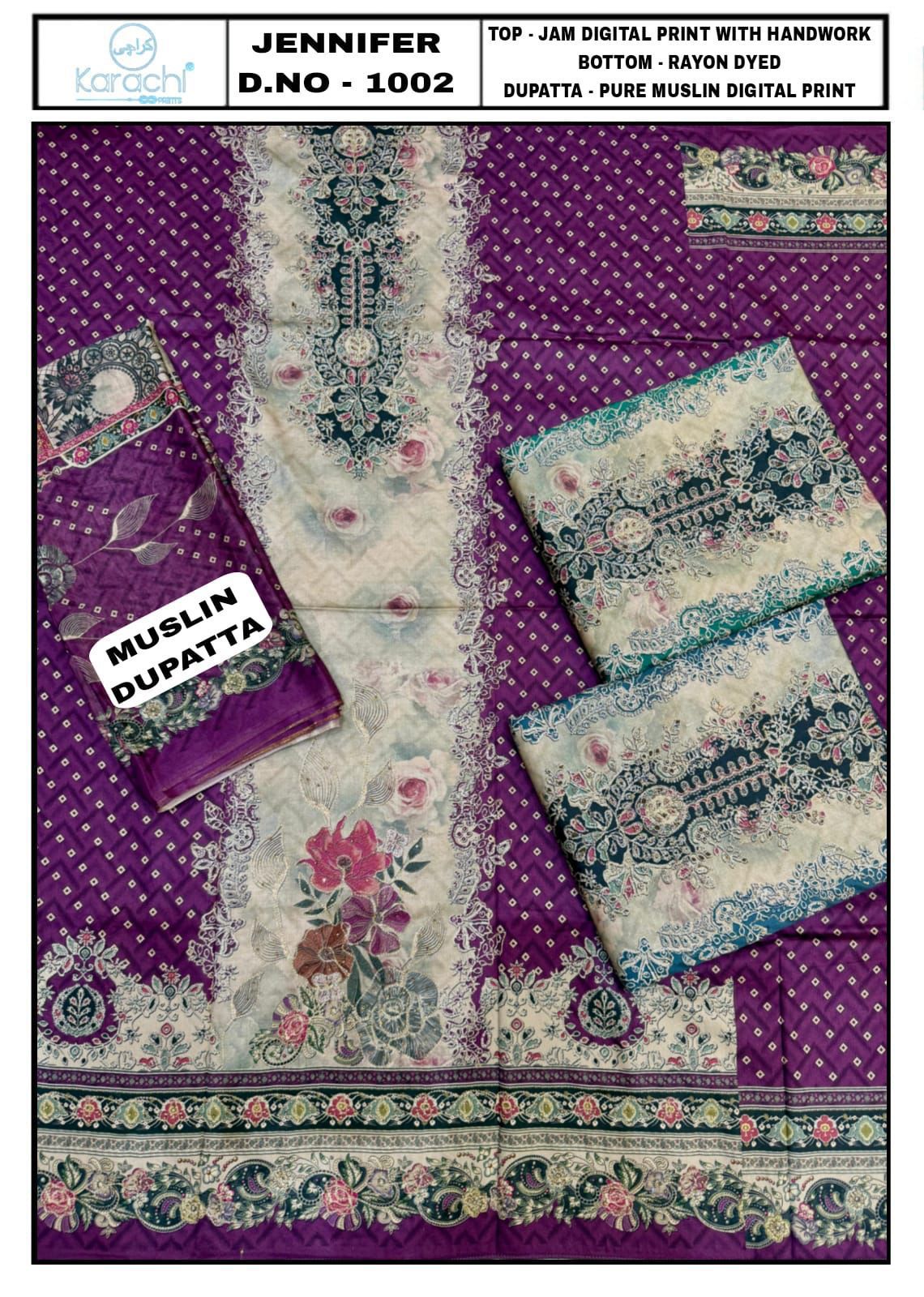 Jennifer Karachi Prints Pure Jam Salwar Suits Manufacturer India