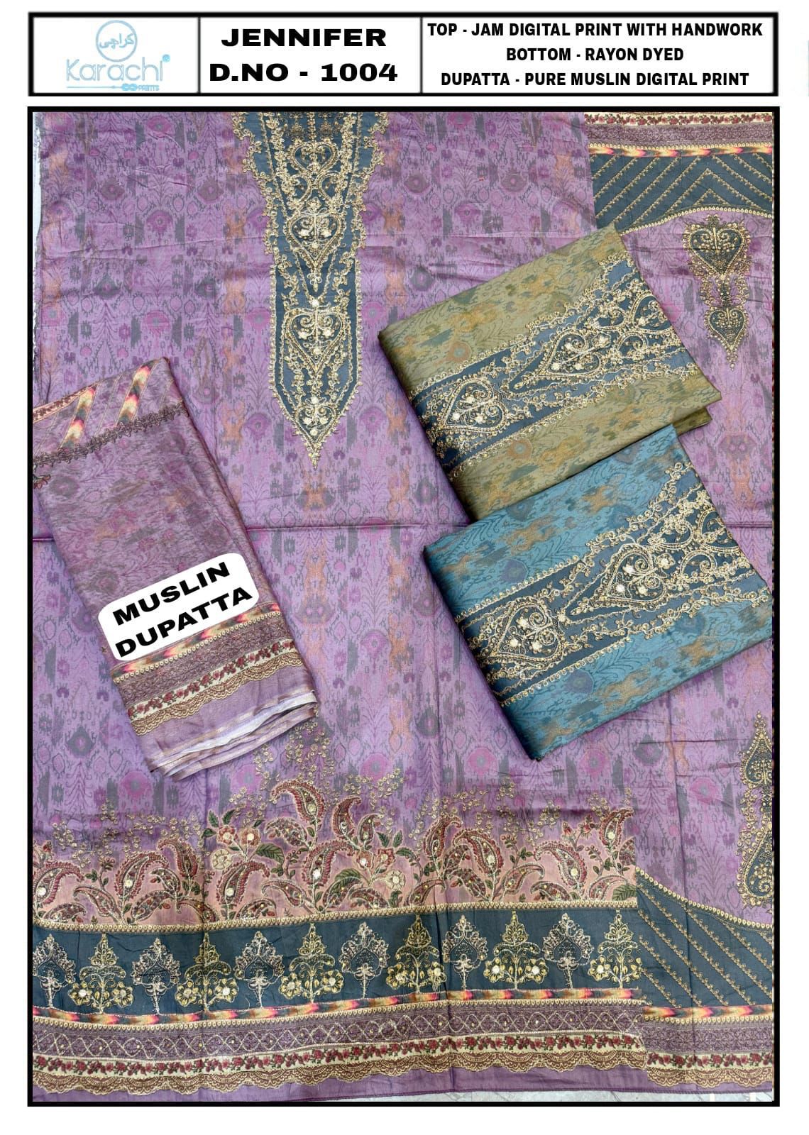 Jennifer Karachi Prints Pure Jam Salwar Suits Manufacturer India