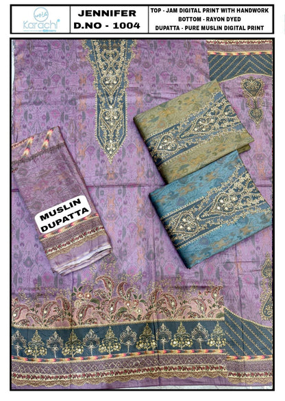 Jennifer Karachi Prints Pure Jam Salwar Suits Manufacturer India