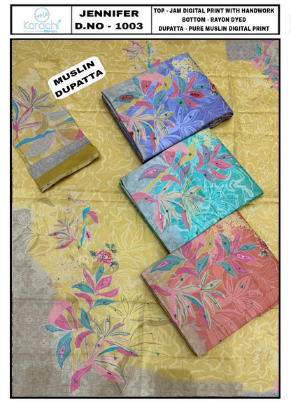 Jennifer Karachi Prints Pure Jam Salwar Suits Manufacturer India