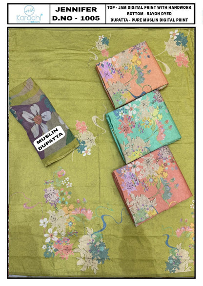 Jennifer Karachi Prints Pure Jam Salwar Suits Manufacturer India