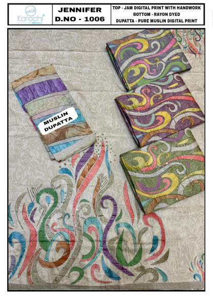 Jennifer Karachi Prints Pure Jam Salwar Suits Manufacturer India