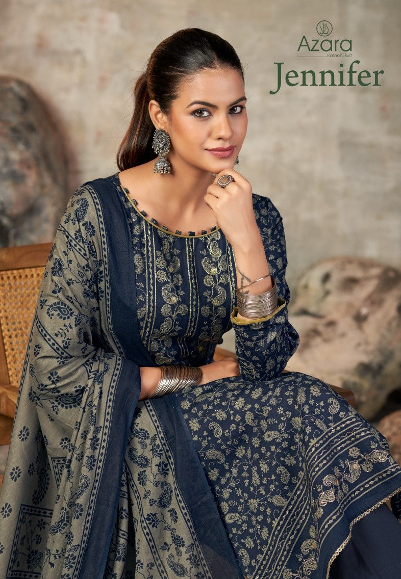 Jennifer Radhika Fashion Azara Zam Cotton Karachi Salwar Suits Supplier Ahmedabad