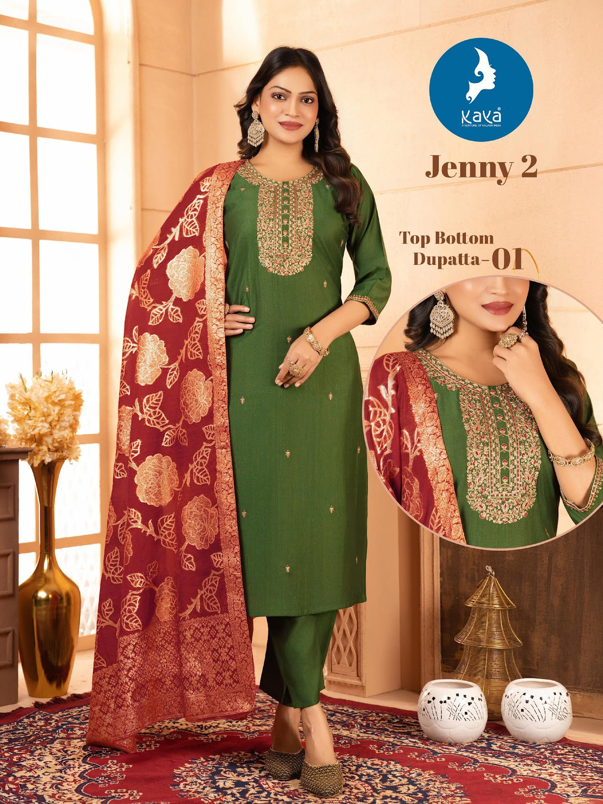 Jenny 2 Kaya Vertican Readymade Pant Style Suits Wholesaler