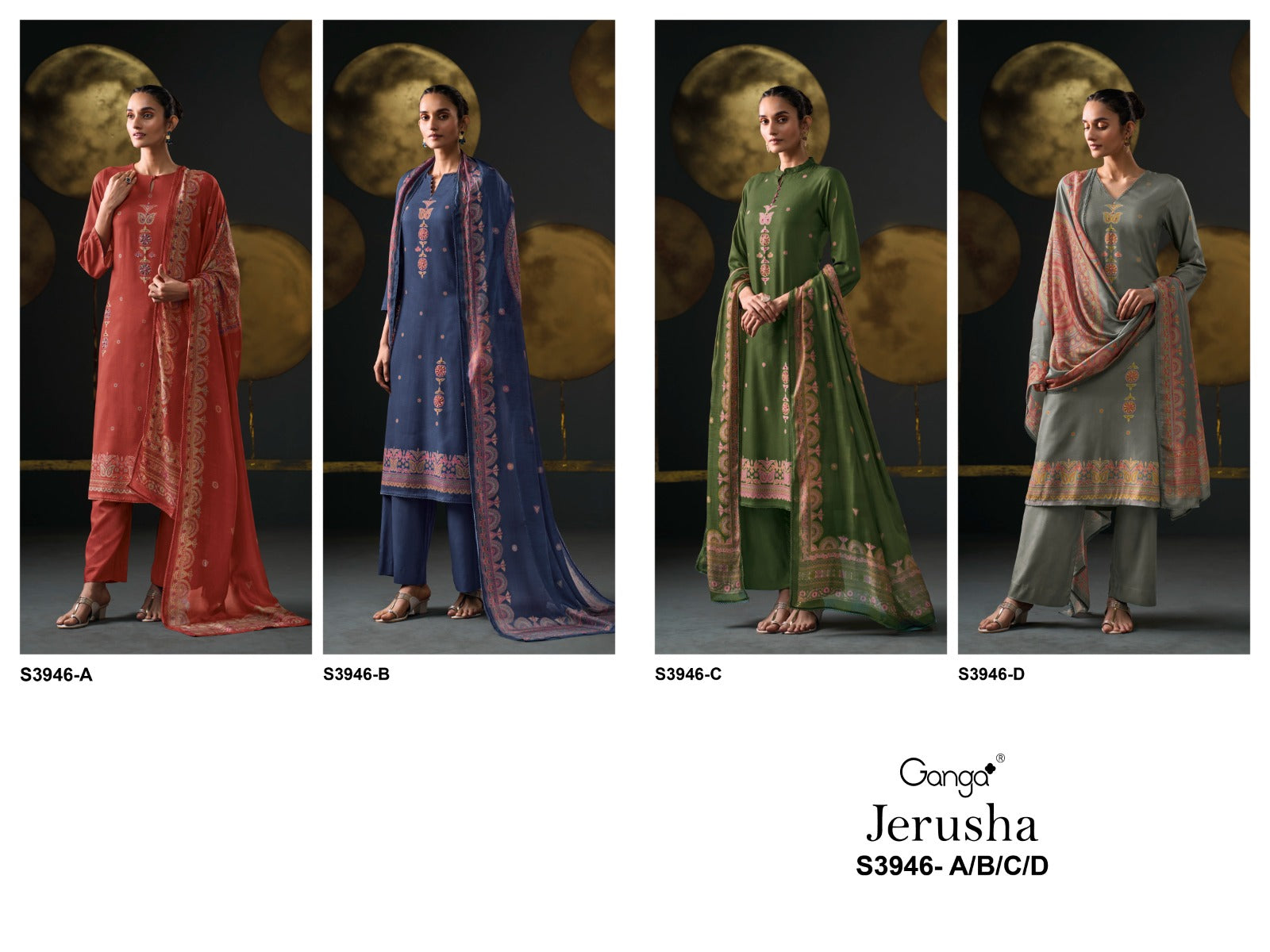 Jerusha 3946 Ganga Wool Pashmina Suits Wholesale