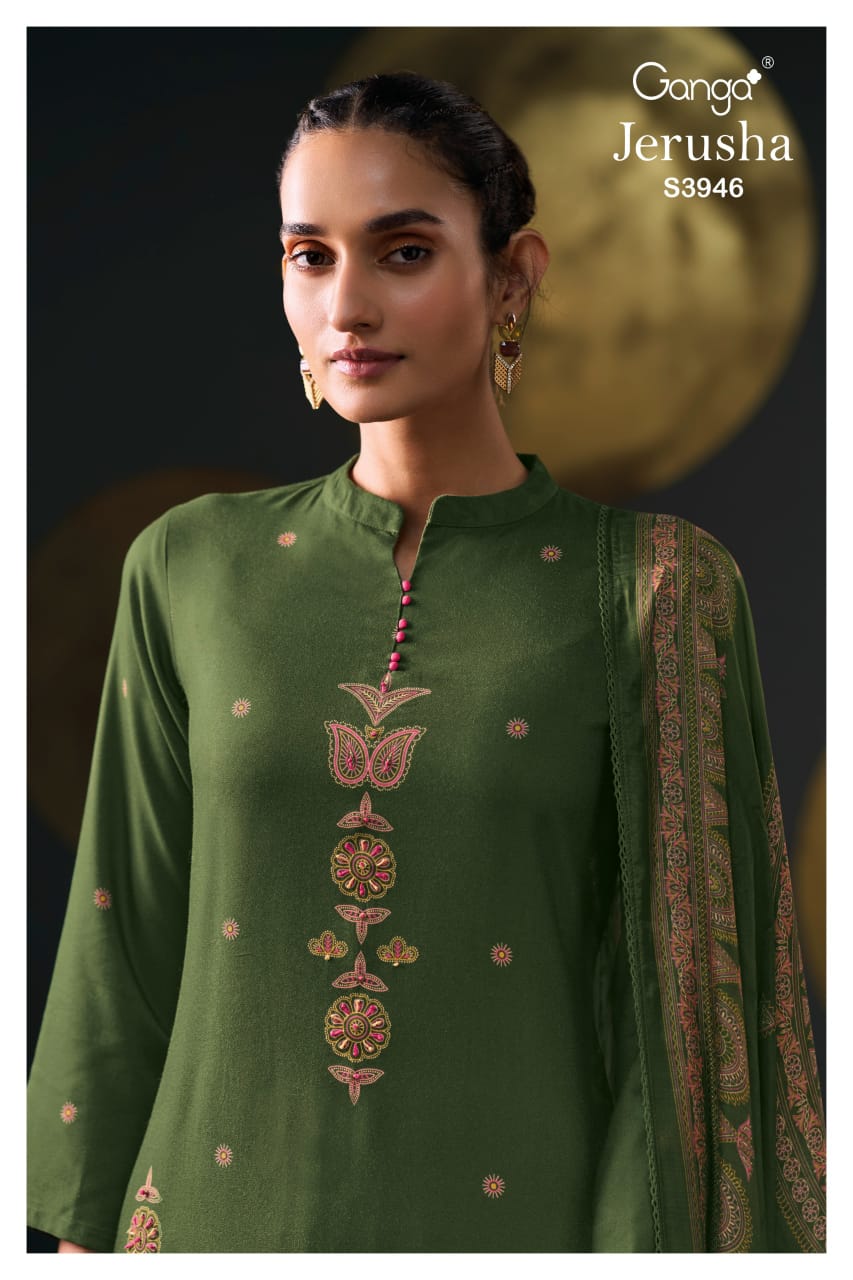 Jerusha 3946 Ganga Wool Pashmina Suits Wholesale